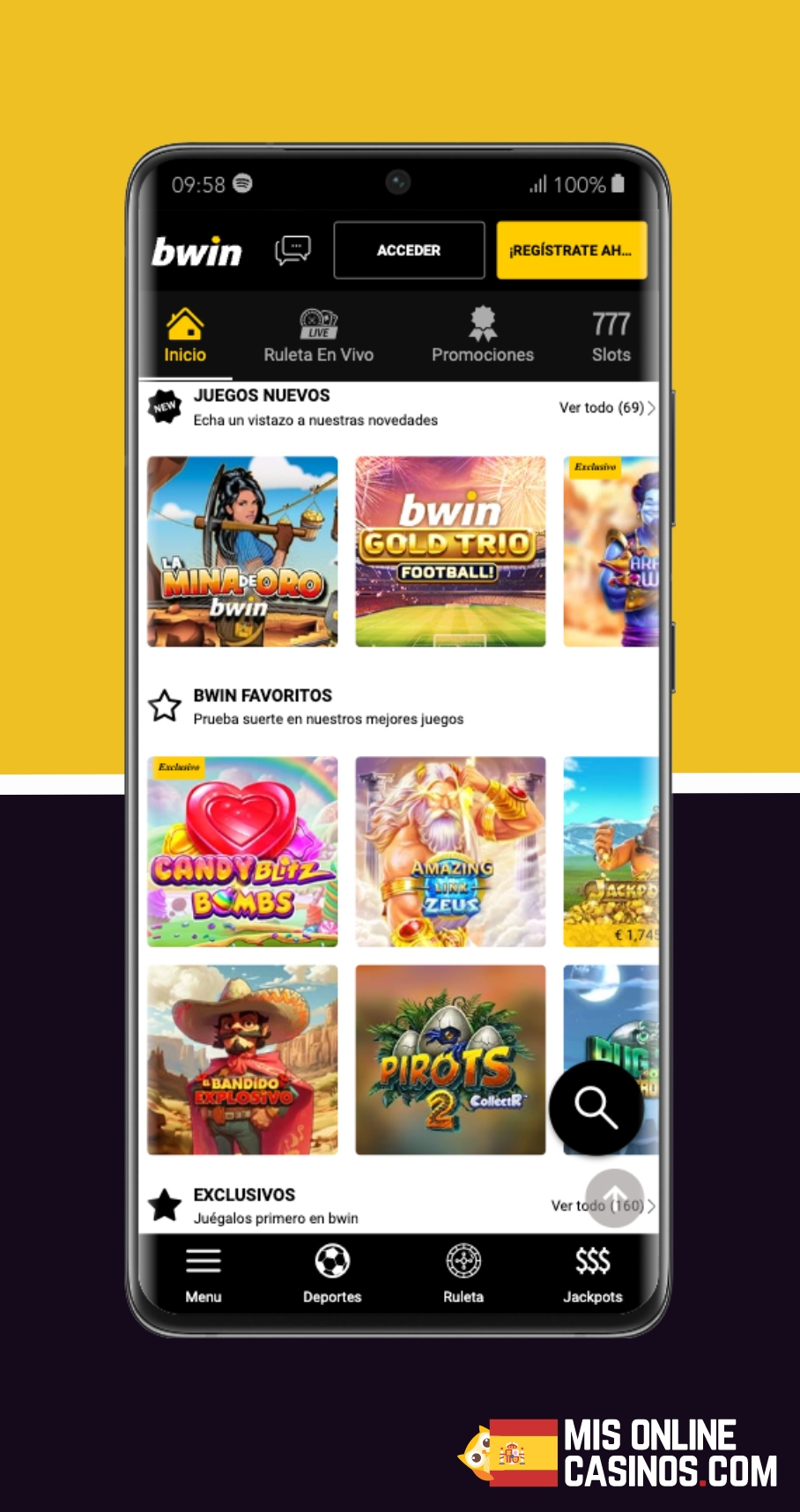 Juegos de casino de Bwin Espana en el movil
