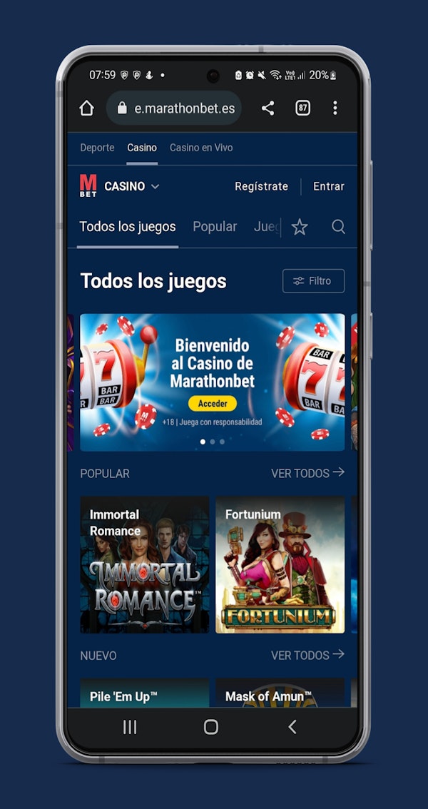 Marathonbet app interface på mobil