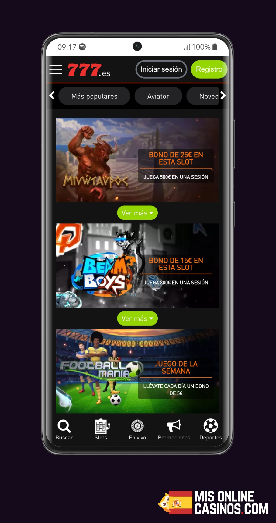 Captura de pantalla de casino777 en Espana