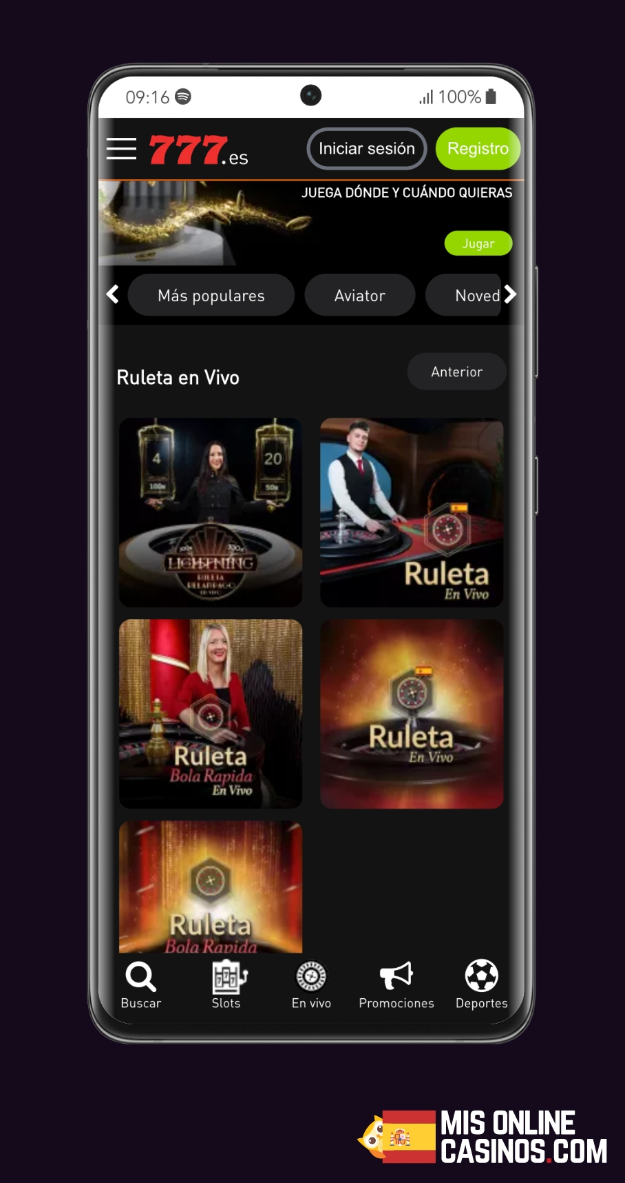 Captura de pantalla del casino en vivo de 777